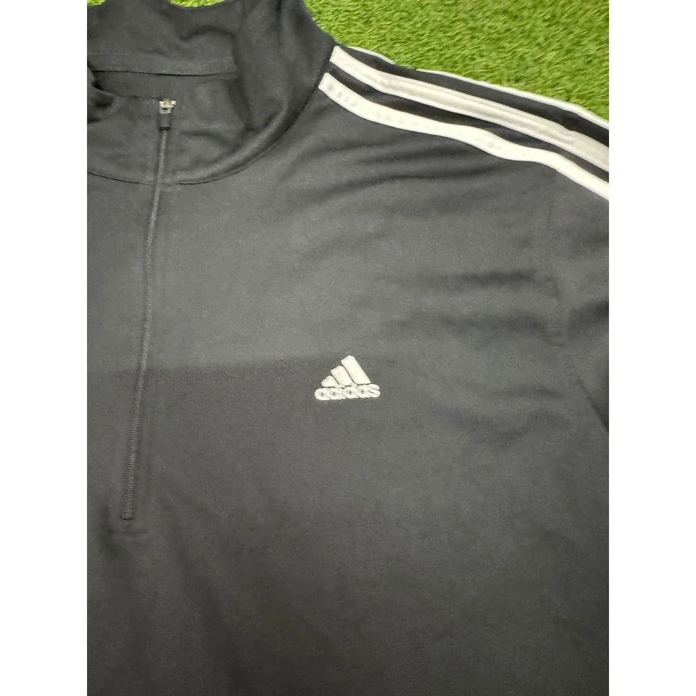 Adidas‎ Mens Quarter Zip Pullover Black White 3 Stripe Long Sleeve Shirt XL